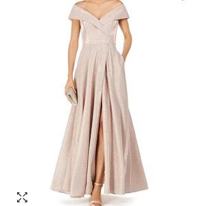 XSCAPE Pink Champagne Off the Shoulder Gown with Train Size 12
